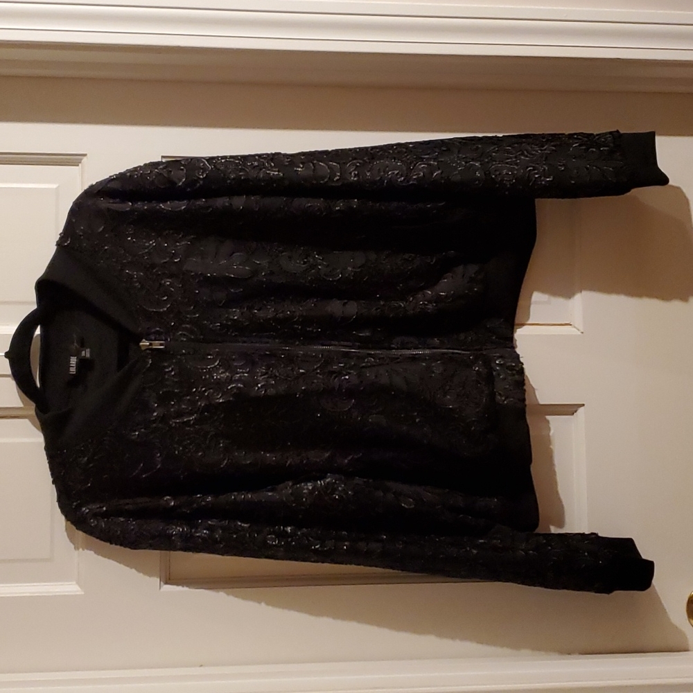 LuLaRoe NWT Elegant Stevie Bomber Jacket Black Embossed Damask Plus 2X